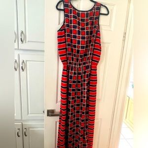 MICHAEL Michael Kors Sleeveless Geometric Print Maxi Size 1X Red Navy